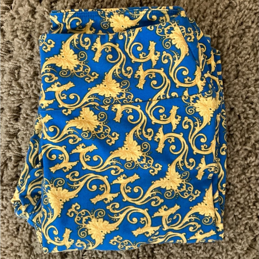 Lularoe New Soft OS Royal Blue Nd Golden Yellow Design Leggings